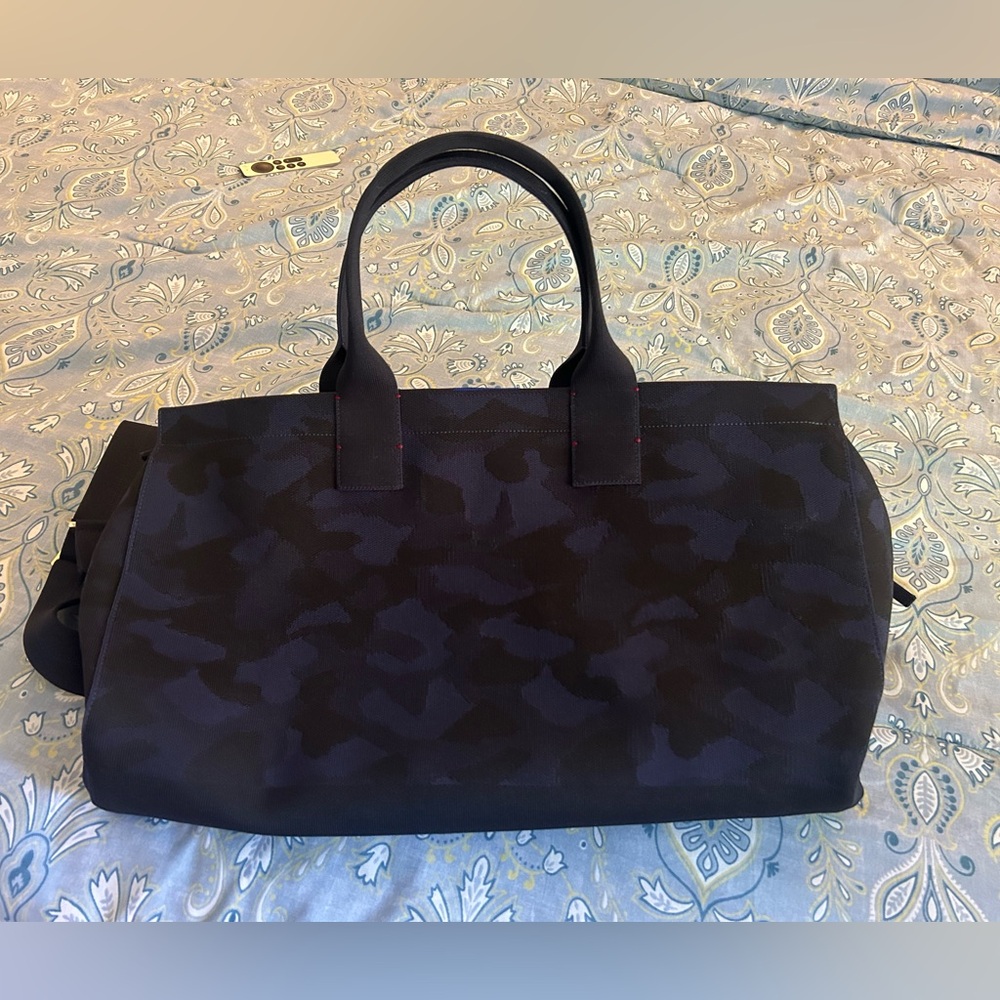 Rothy’s navy blue camo weekender